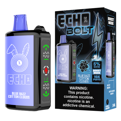 ECHO BOLT Blue Razz Cotton Clouds Disposable Vape | 16000 Puffs ...